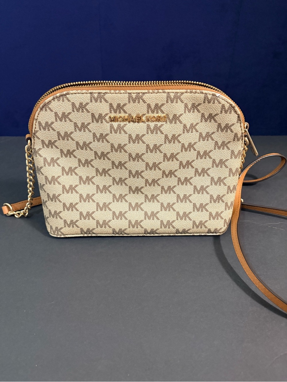 Michael Kors Beige and Brown Signature Crossbody Bag